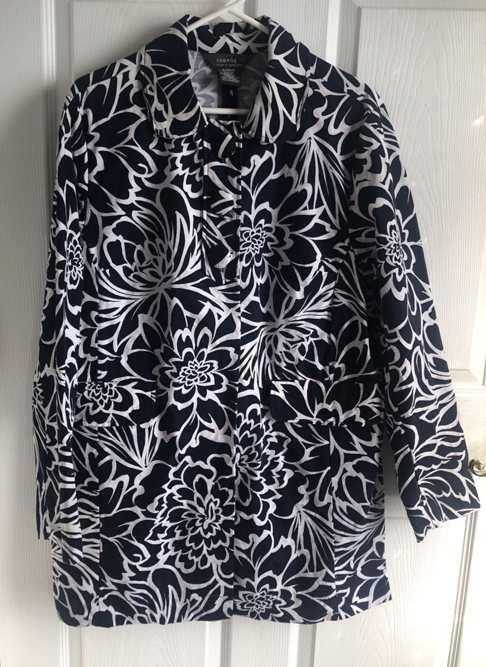 Jacket Jacket Women's XL 16/18 Navy Blue and White chic workwear Classic preppy